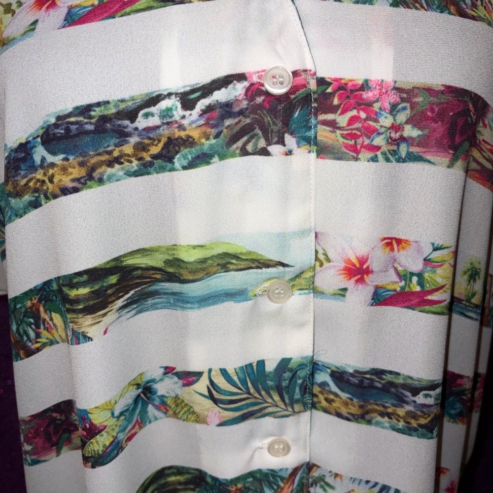 Avenue 14/16 Tropical Stripe Tie Front Blouse Plus Size - Picture 6 of 12